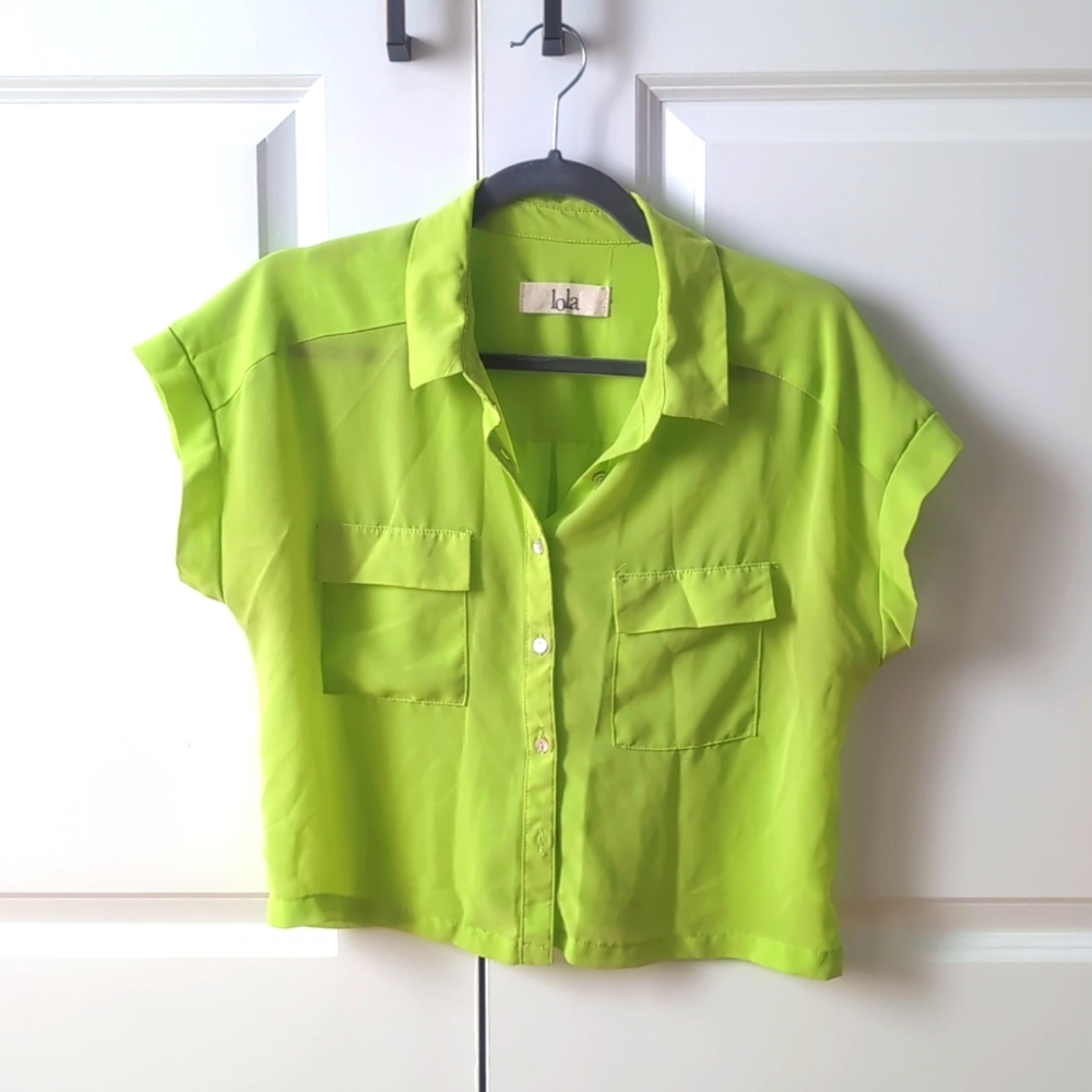 Cropped mesh button down shirt